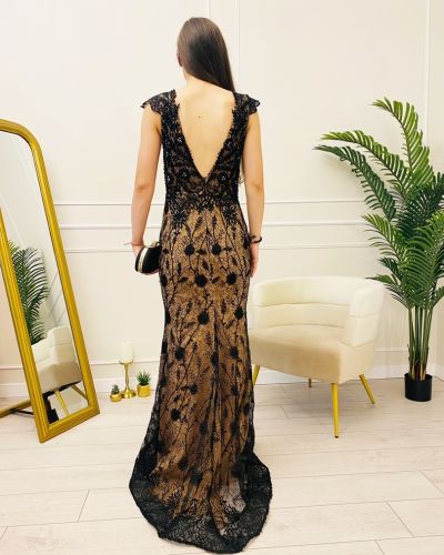 Официална рокля в черно с нюд основа Invito Haute Couture, размер S/М