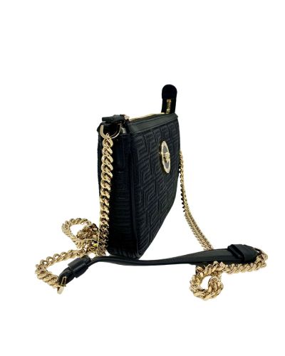 Луксозна черна чанта Versace от качествена кожа Greca